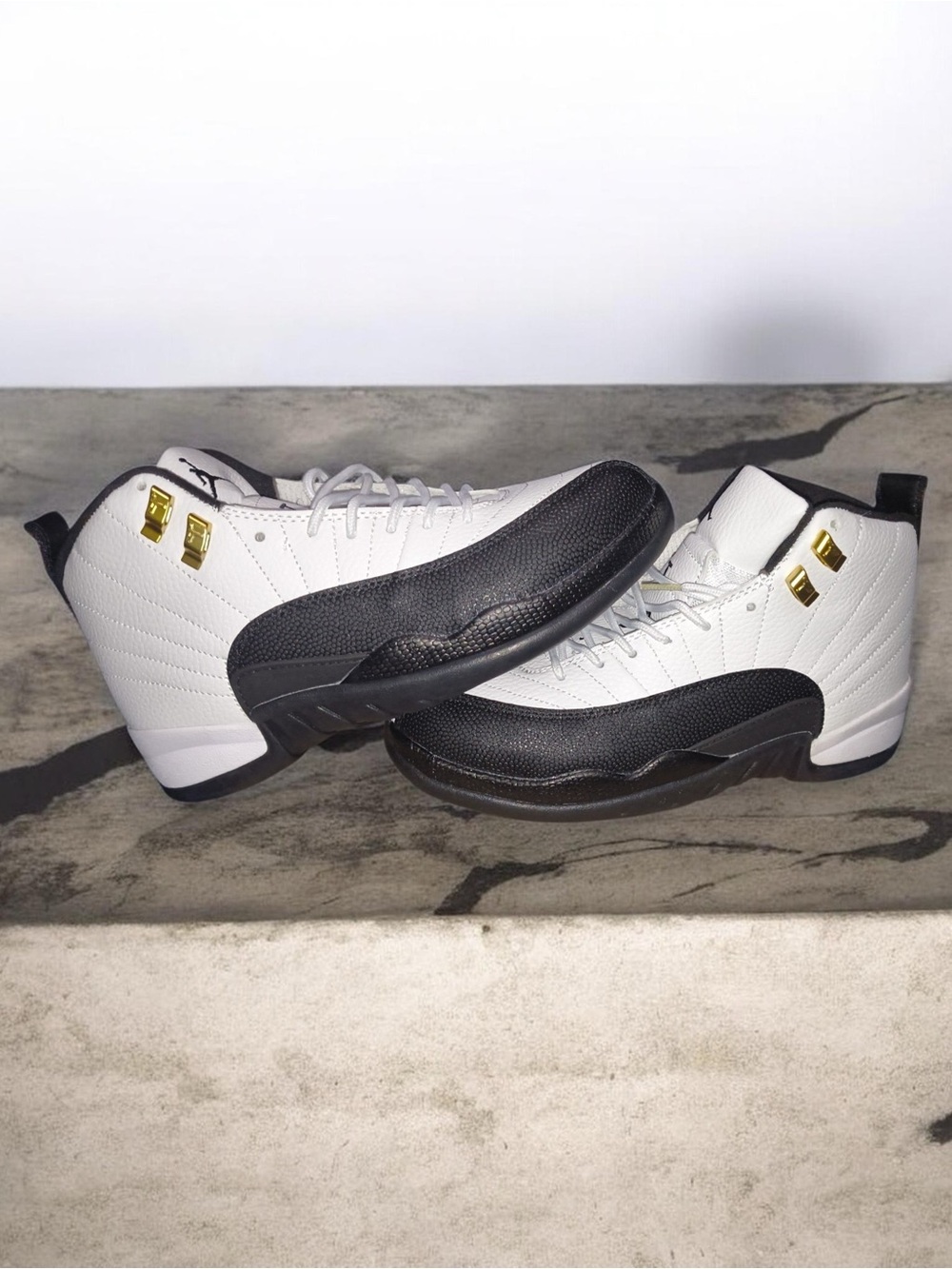 Men's  Jordan 11 White and Black High-Top Basketball Sneakers with Gold Accents